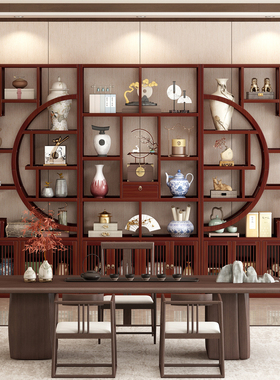 博古架实木中式茶叶架茶室茶具置物架办公室展示柜客厅多宝阁隔断