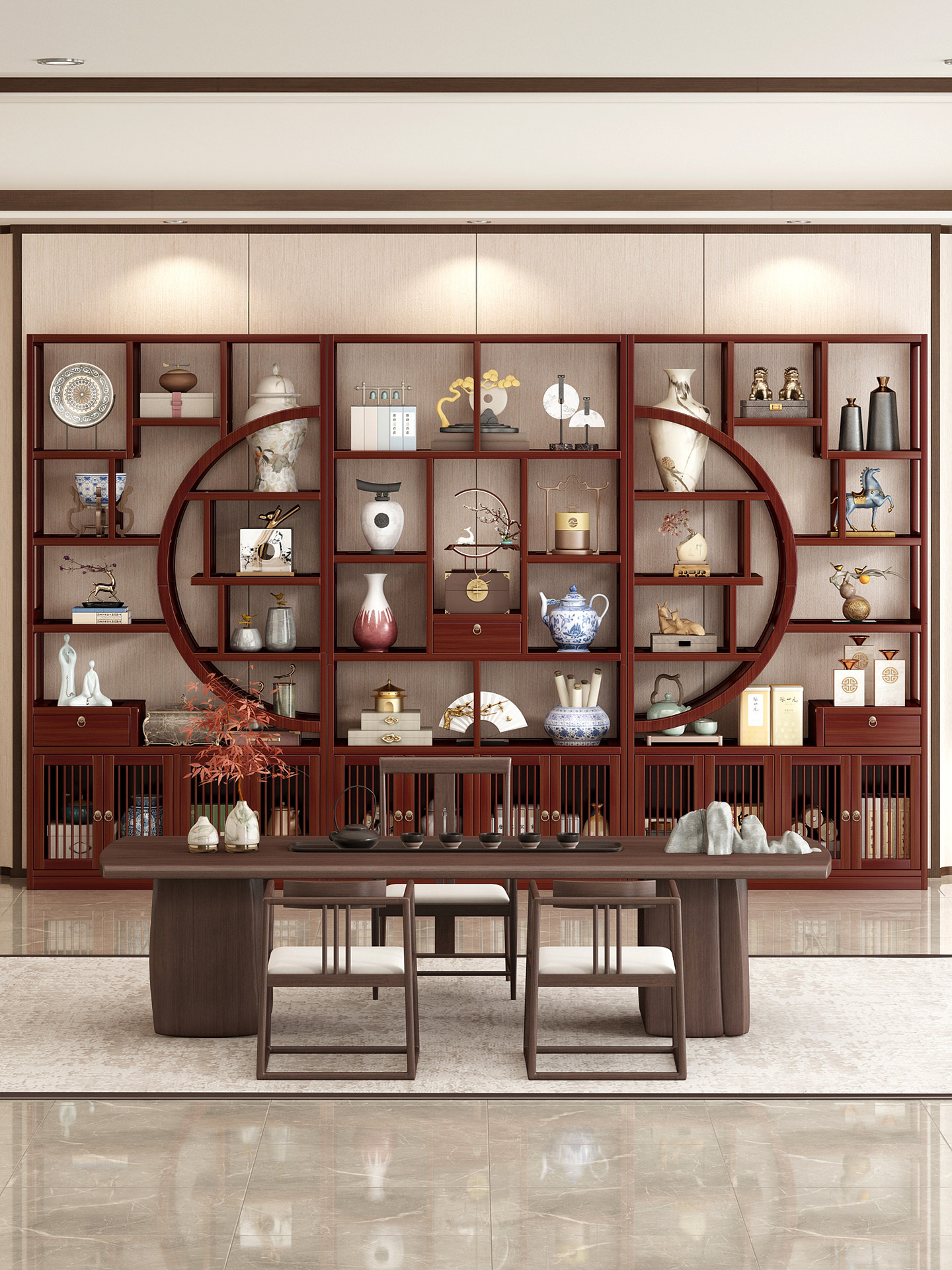 博古架实木中式茶叶架茶室茶具置物架办公室展示柜客厅多宝阁隔断