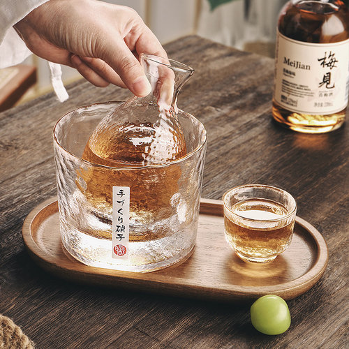 日式玻璃清酒杯温酒壶套装家用清酒壶黄酒温酒器酒缸热酒壶烫酒壶