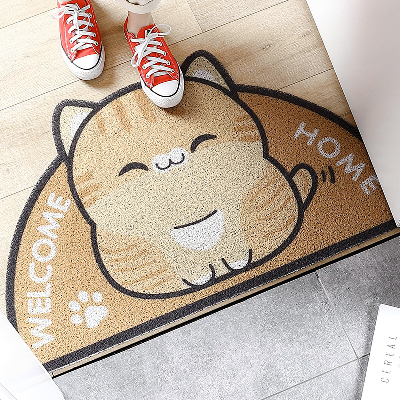 网红卡通橘猫半圆入户门丝圈地垫门口进门脚垫家用地毯门垫定制