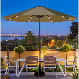 灯泡太阳能发光LED中柱伞 手摇户外沙滩伞雅思丽防泼水庭院休闲伞