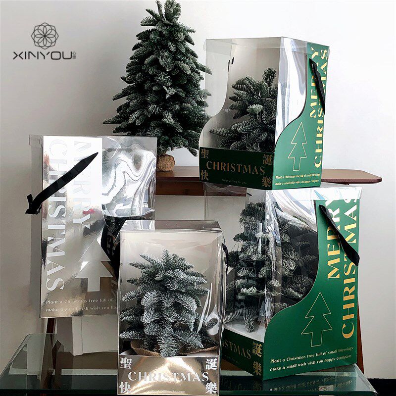 心悠圣诞树盒子毛毡树礼物盒子草莓花束包装透明手提盒高级礼盒