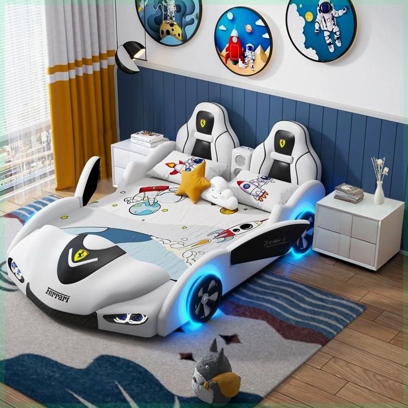 儿童床男孩卡通实木1米5帅气赛车床男生单人床小户型男童汽车床