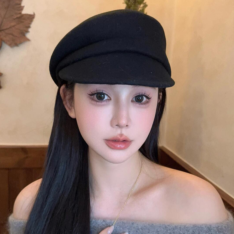 黑色贝雷帽子羊毛复古日系