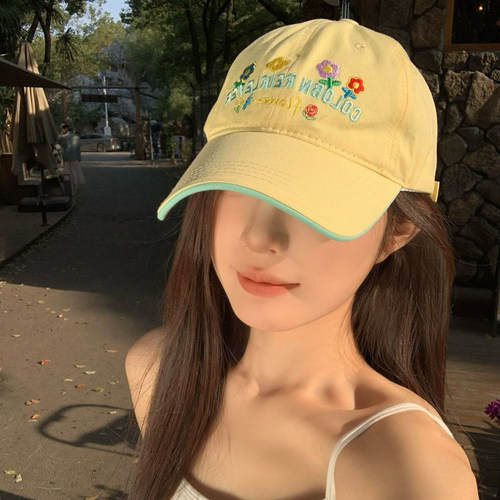 韩版花朵刺绣大檐棒球帽女百搭