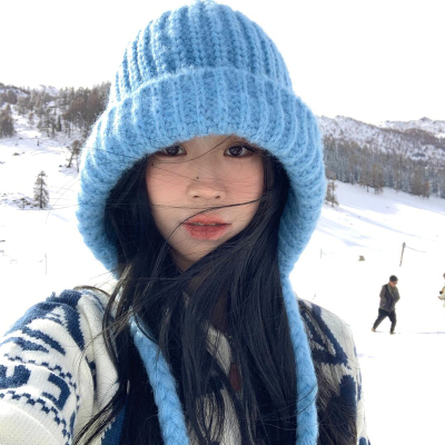 蓝色针织帽子女冬季巴拉克拉法帽