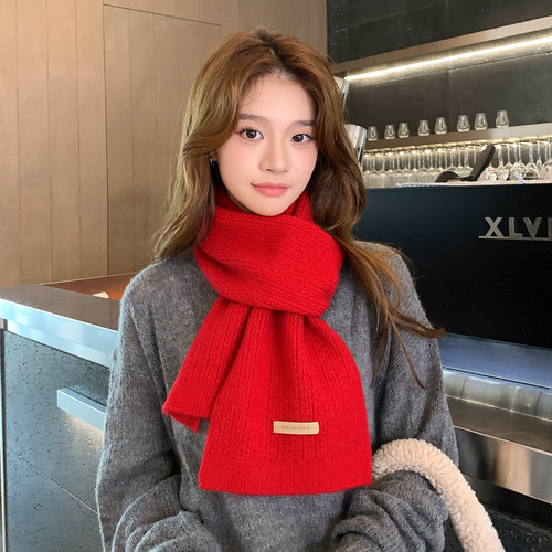 红色围巾羊毛女2025新款冬