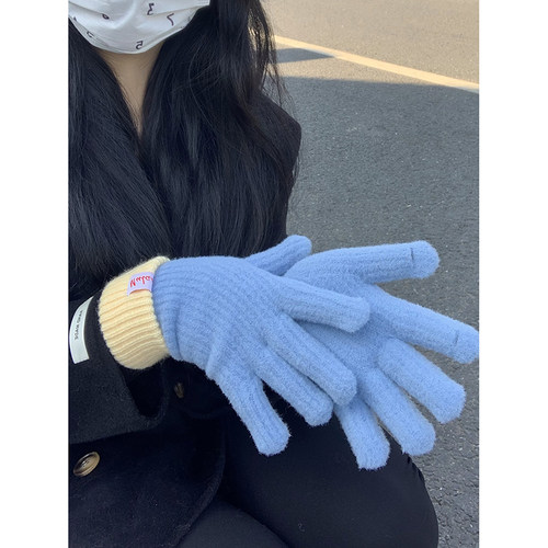 毛绒手套女秋冬季保暖针织