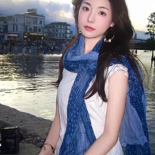 春秋碎花拼色棉麻围巾女保暖