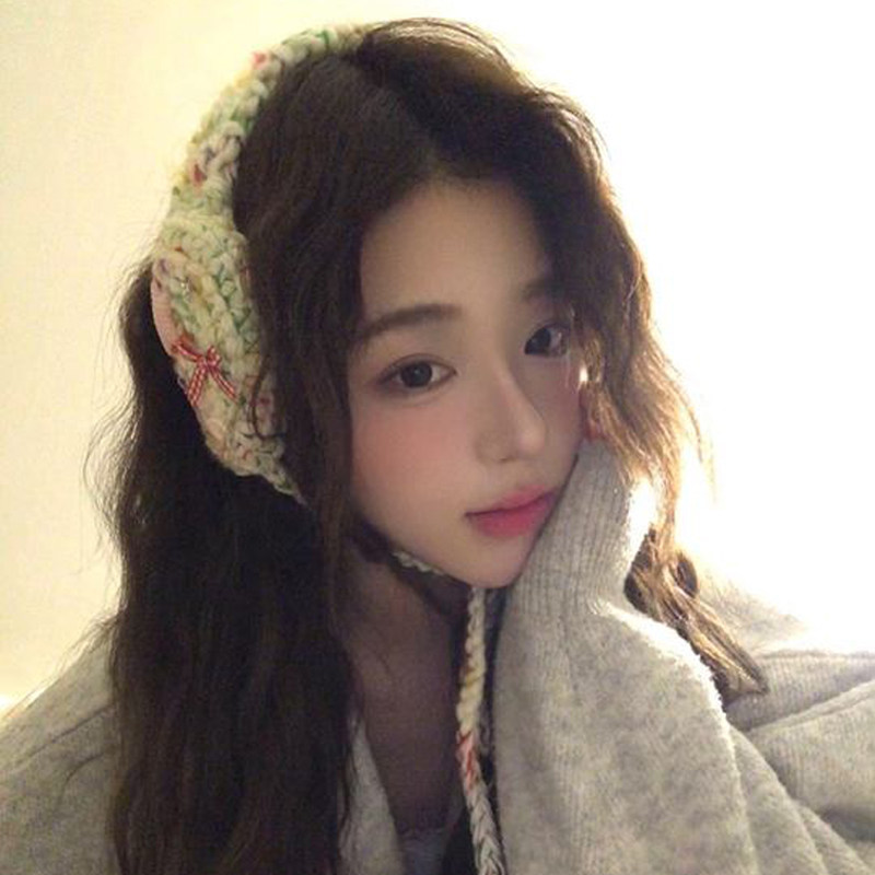 民族风毛线针织耳罩女秋冬保暖毛球耳包系绳学生百搭护耳针织耳捂