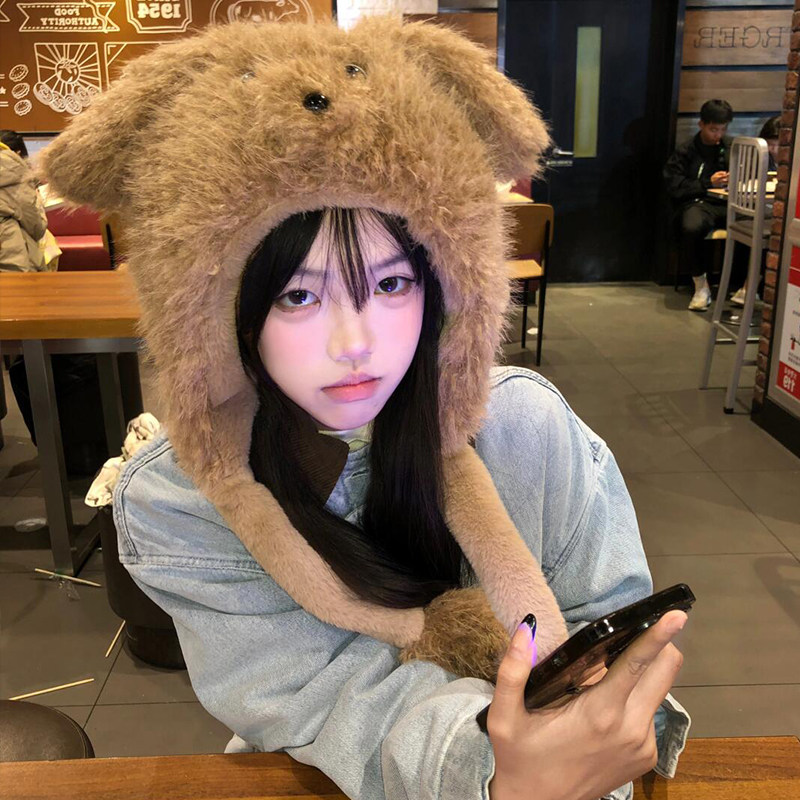 狗狗围巾帽会动毛茸茸小狗耳朵帽