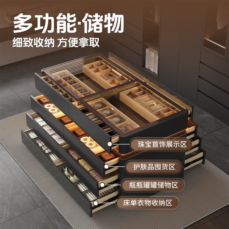 2025新款首饰展示柜家用落地智能衣帽间中岛台斗柜储物收纳梳妆台