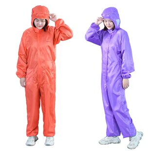 橙色防静电无尘服紫色洁净服连体防尘工作服车间连帽净化服一体式