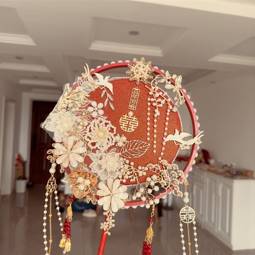 中式秀禾扇子团扇新娘结婚出嫁diy材料包喜扇高级婚礼手工龙凤褂