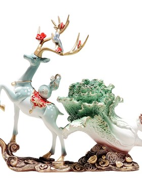 新中式招财鹿摆件白菜装饰品客厅办公室玄关乔迁新居开业创意礼品