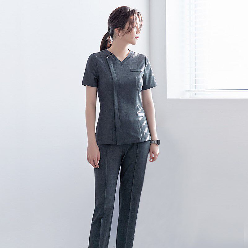 美容院工服夏薄弹力短袖牙科护士服宠物美容师皮肤管理口腔白大褂