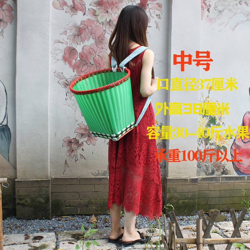 网红背篓塑料买菜手工编织藤条背筐四川道具采蘑菇古风大花背篮子