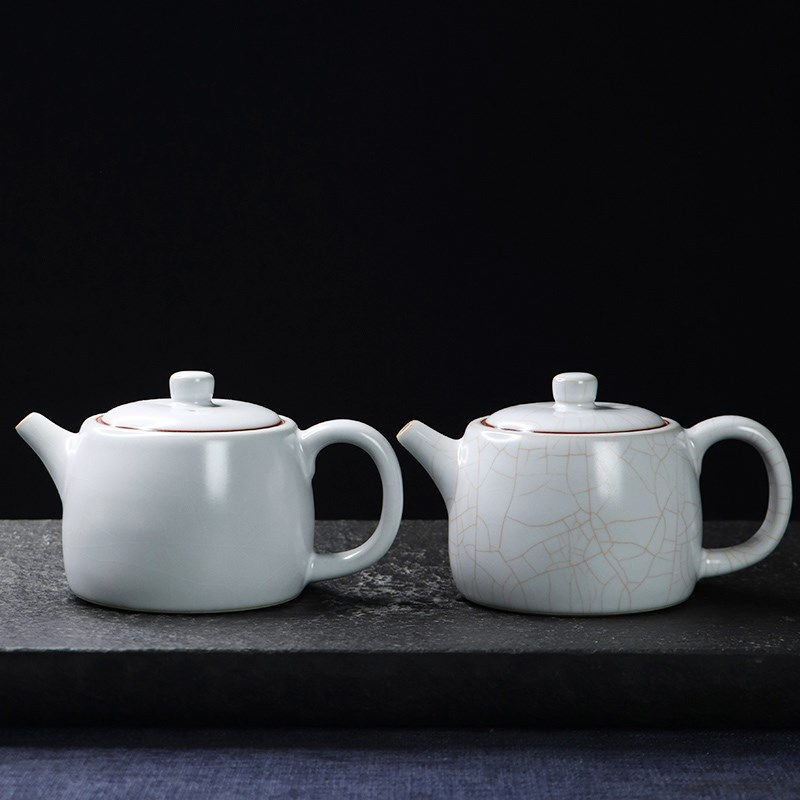 月白汝窑茶养开片井栏壶复古陶瓷功夫茶具大号原矿泡茶壶手工单壶