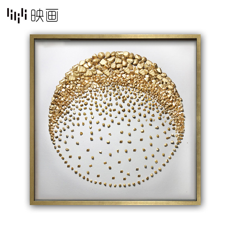 样板间装饰画轻奢酒店背景墙画餐厅玄关挂画立体金色石头子实物画
