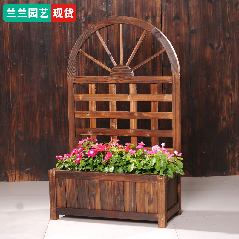 特色拱门花架带花箱爬藤架子防腐木户外花园阳台庭院木网格葡萄架图片
