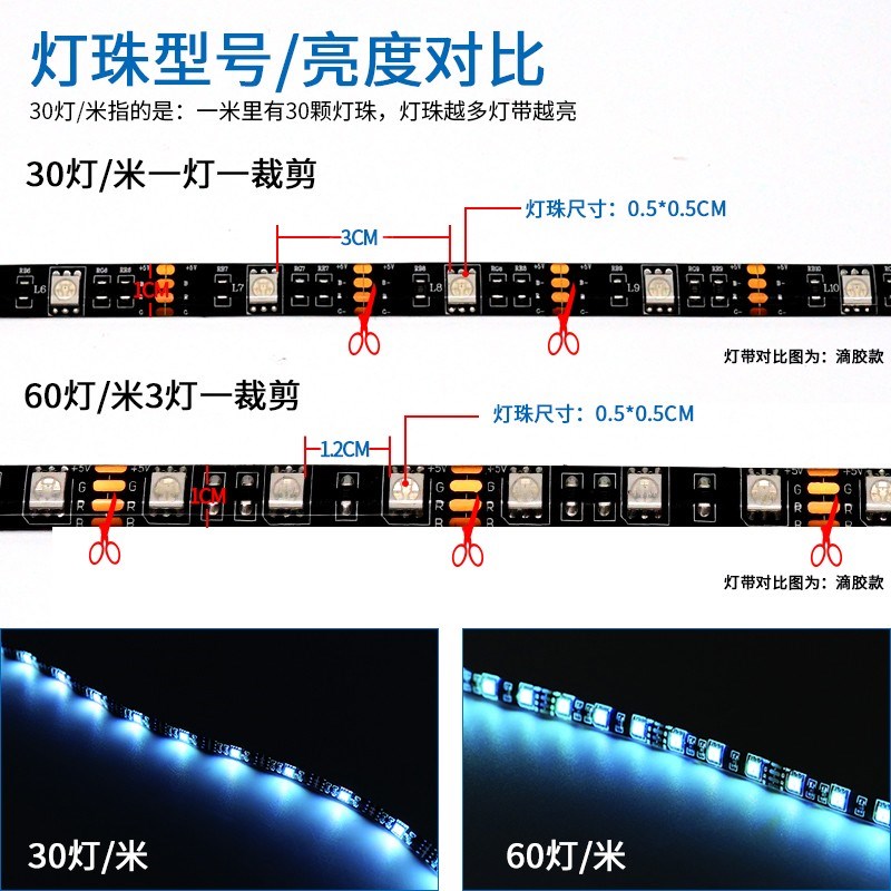 USB蓝牙5v自粘灯带显示器电脑机箱电竞桌面氛围背景七彩变色rgb灯