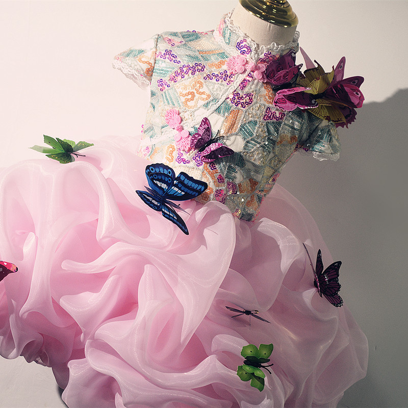 女童旗袍粉色公主裙周岁纱裙高级礼服女宝宝连衣裙夏国风宴中式