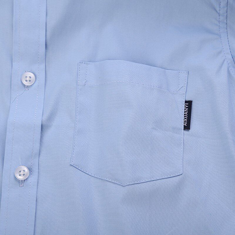 男童衬衫短袖有口袋全纯棉蓝色白色衬衣孩儿童夏装小学生校服班服