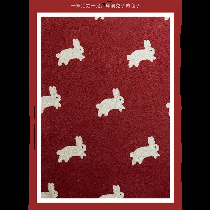 简约新年春节半边绒兔子毛绒毯子沙发办公室午睡加厚保暖毛毯