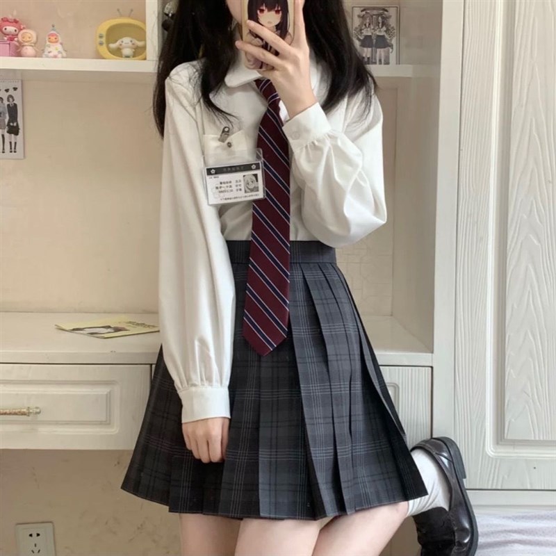 春秋jk制服全套小个子港风学院套装女复古衬衫JK裙子三件套/单件