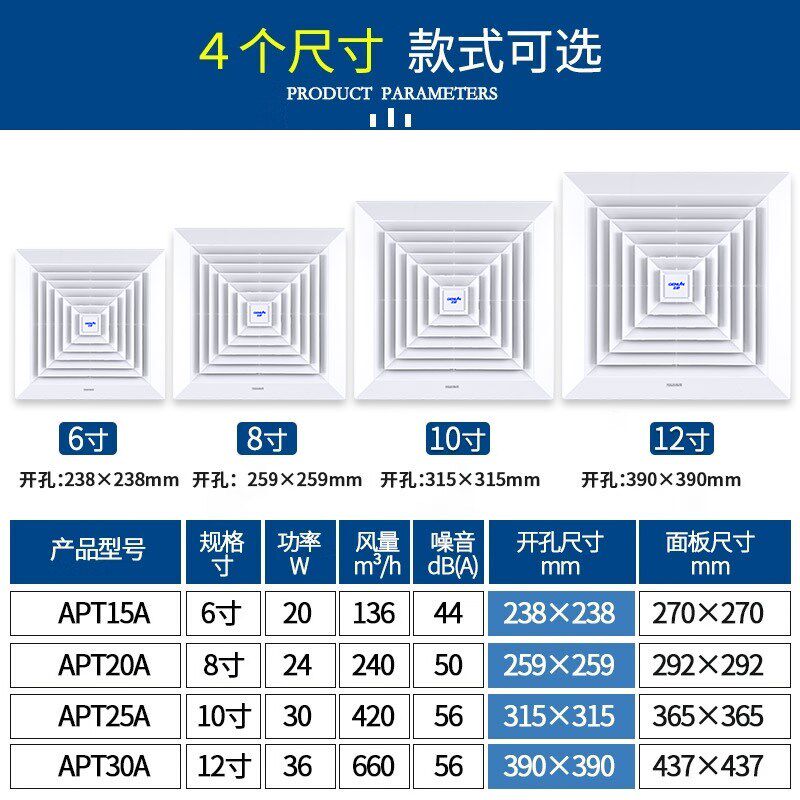 正野天花板直排式换气扇强力高效低噪吸顶排风扇非管道吊顶抽风机