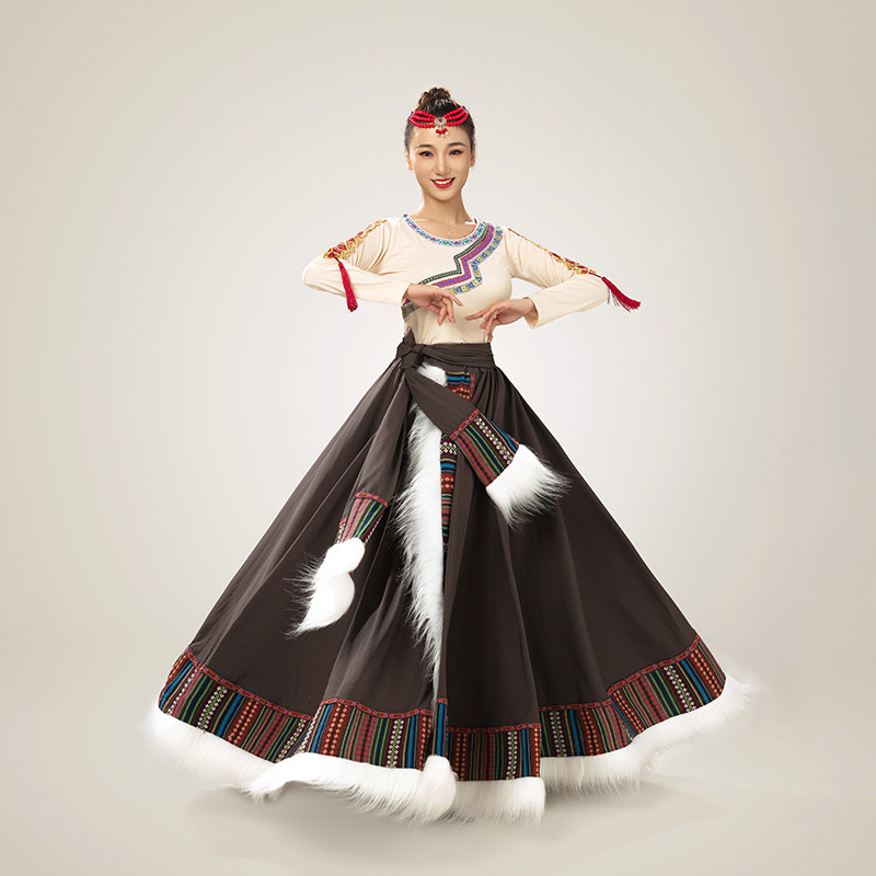 新款民族服装藏族舞蹈表演服少数民族蒙古族演出广场舞大摆裙套装