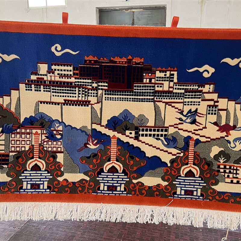 纯羊毛藏式地毯 客厅电视背景墙布达拉宫挂毯带挂绳厂家发货定做