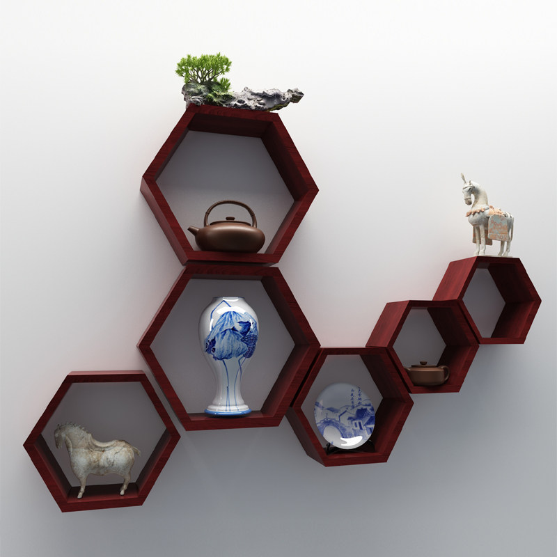 实木墙上置物架 免打孔墙壁装饰架 挂墙柜客厅电视背景墙墙面隔板