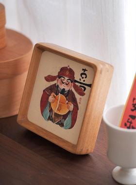 五路财神爷桌办公室面装饰画摆台恭喜发财创意摆件2024实木小相框