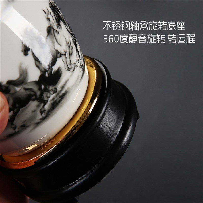 陶瓷笔筒旋转办公桌面收纳摆件文房四宝书房装饰摆设文具创意长城