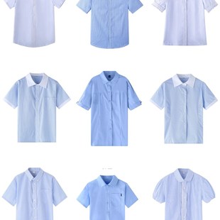 儿童短袖衬衫夏款男女童蓝色衬衣英伦春秋款中小学生格子上衣校服