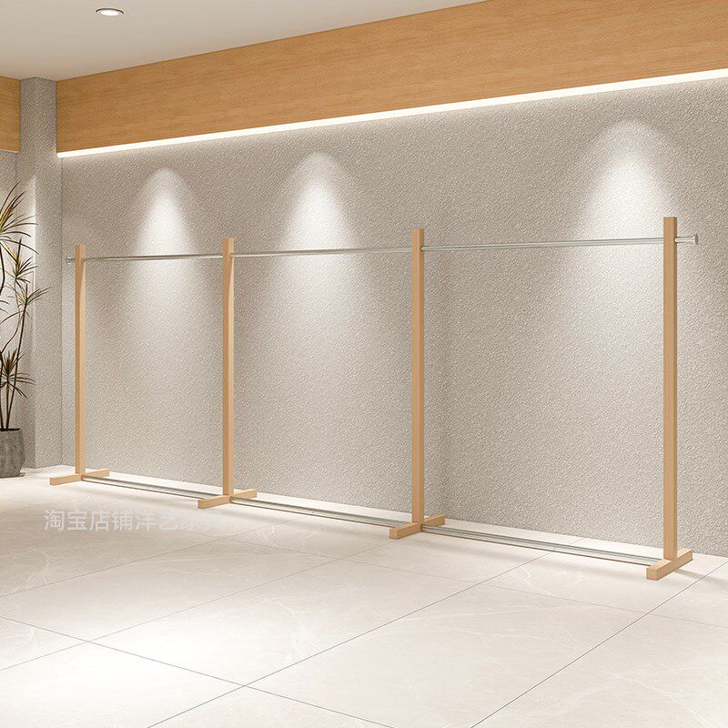 服装店展示架不锈钢仿原木色落地陈列架女装买手店古风中岛挂衣架