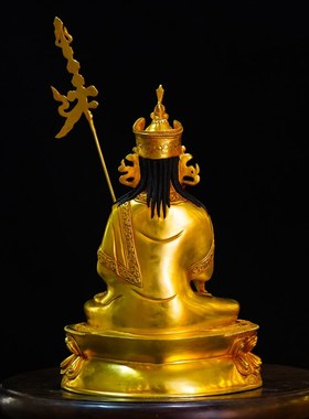 纯铜尼泊尔工艺莲花生大士精品仿古鎏金莲师铜像摆件五寸七寸十寸