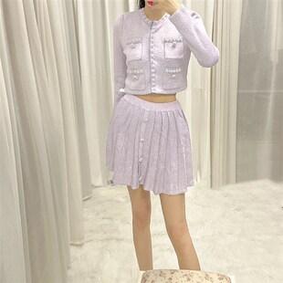 TWO女装2023早秋新款紫色名媛风套装高级赶温柔气质两件套