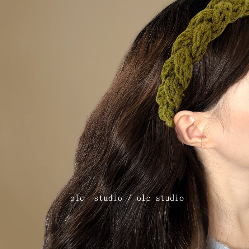 苍葭森绿!绿色编织发箍!复古显白头箍高级感发卡女盘发器头饰