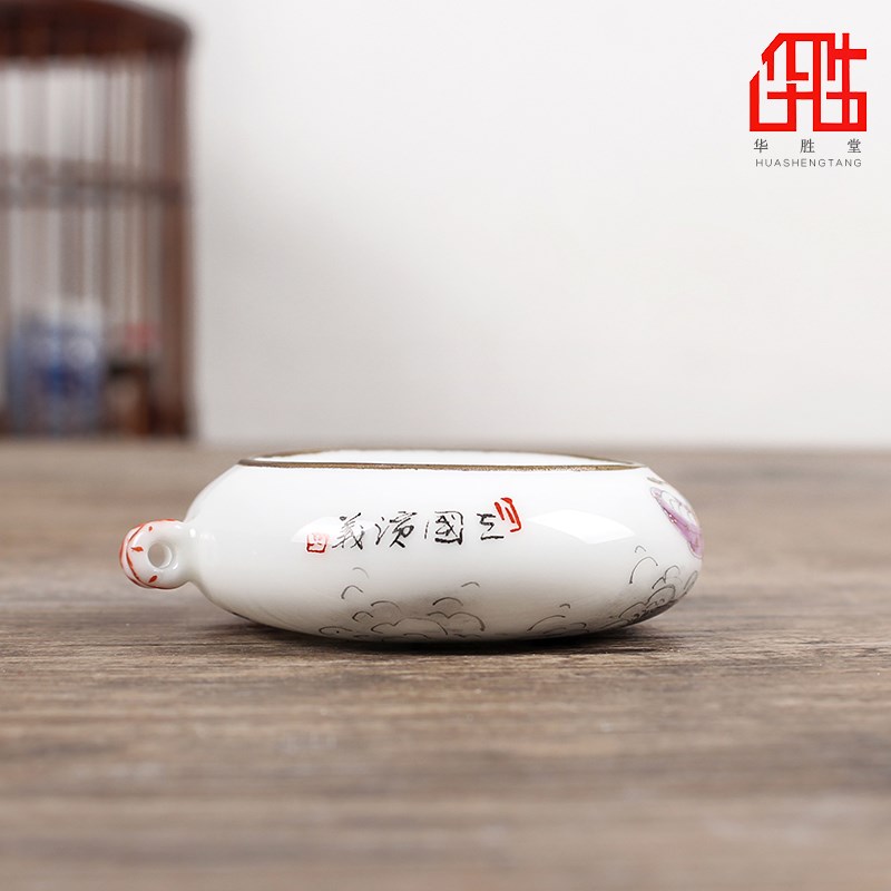 华胜堂 景德镇手绘描金三国演义金口二件套鸟食罐小鸟杯 鸟笼配件