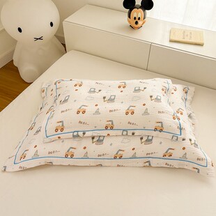 米苏纯棉皱皱纱布枕套儿童枕头套乳胶枕卡通枕巾枕芯套40x60学生