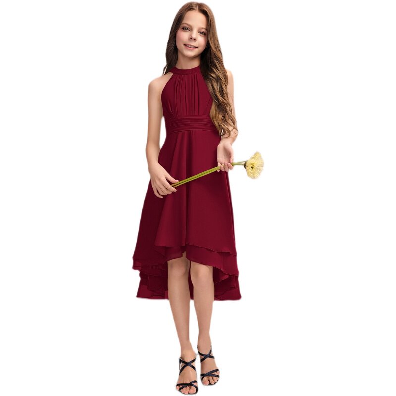 女童黑色晚礼服公主裙高端音乐会小提琴演出服前短后长雪纺钢琴夏