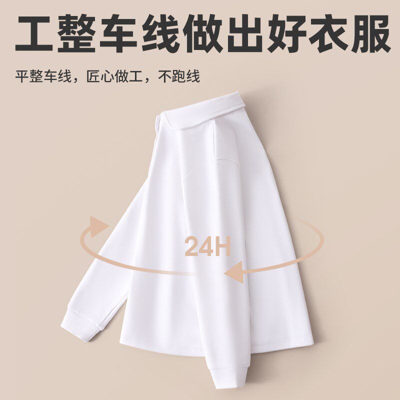 儿童白色polo衫纯棉娃娃领秋冬季女童长袖t恤打底衫加厚校服衬衫