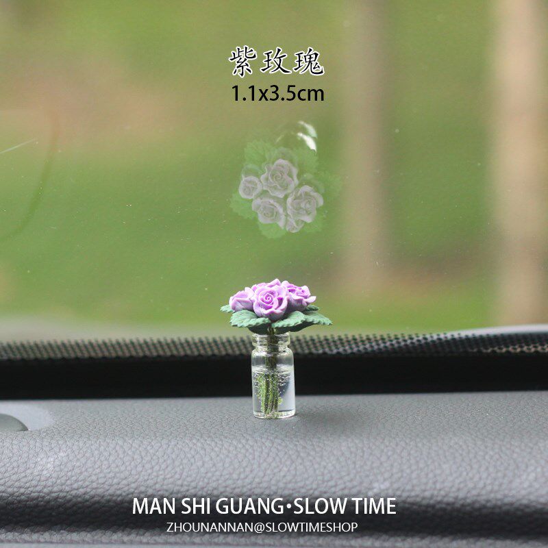 娇艳迷你玫瑰花创意盆栽车载摆件治愈系女士车内饰品中控个性漂亮