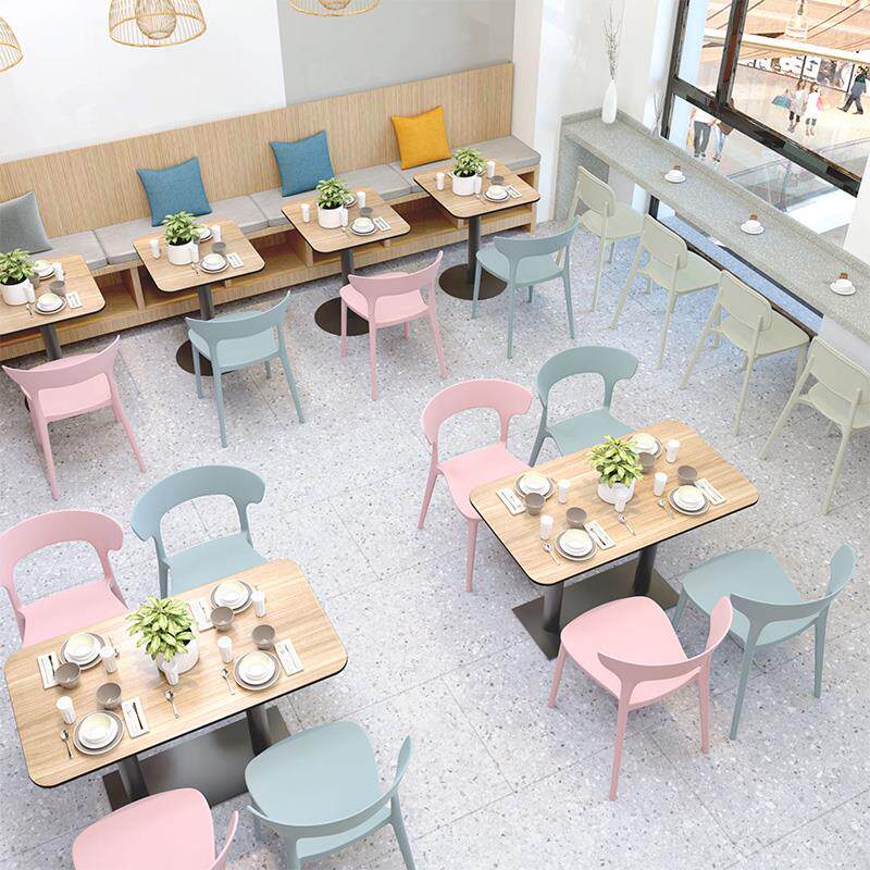 奶茶店桌椅组合商用甜品店大排档快餐西餐厅咖啡厅熟塑料靠背凳子