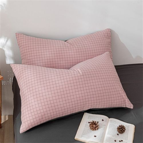 水洗棉枕套单人纯棉格子枕头套4874一对装全棉枕芯套加厚家用男
