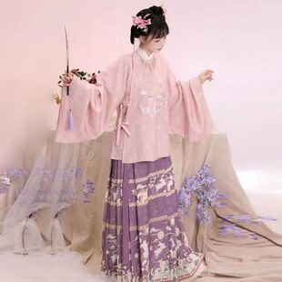 【月兔】汉服女明制绣花圆领大襟马面裙琵琶袖中国风古装秋冬款式