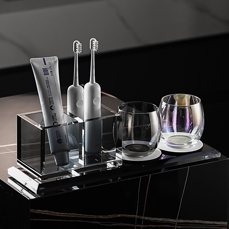 高级创意玻璃电动牙刷置物架洗漱台梳子刮胡刀牙膏牙具漱口杯收纳
