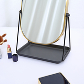 储物北欧风格 梳妆镜桌面托盘化妆镜子少女心宿舍镜子 化妆镜子台式